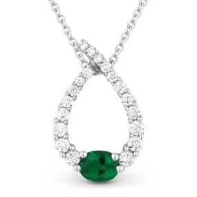 0.34Ct Emerald 16"pendant Necklace In 14K White Gold