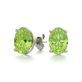 1 3/4 Carat Oval Shape Peridot Stud Earrings In Sterling Silver