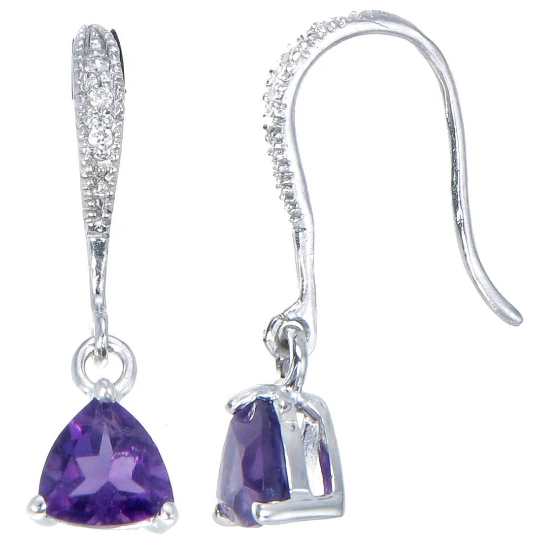 1 cttw Amethyst Earrings in .925 Sterling Silver with Rhodium Triangle Shape