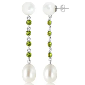 11 Carat 14K Solid White Gold Deceitful Games Peridot Pearl Earrings