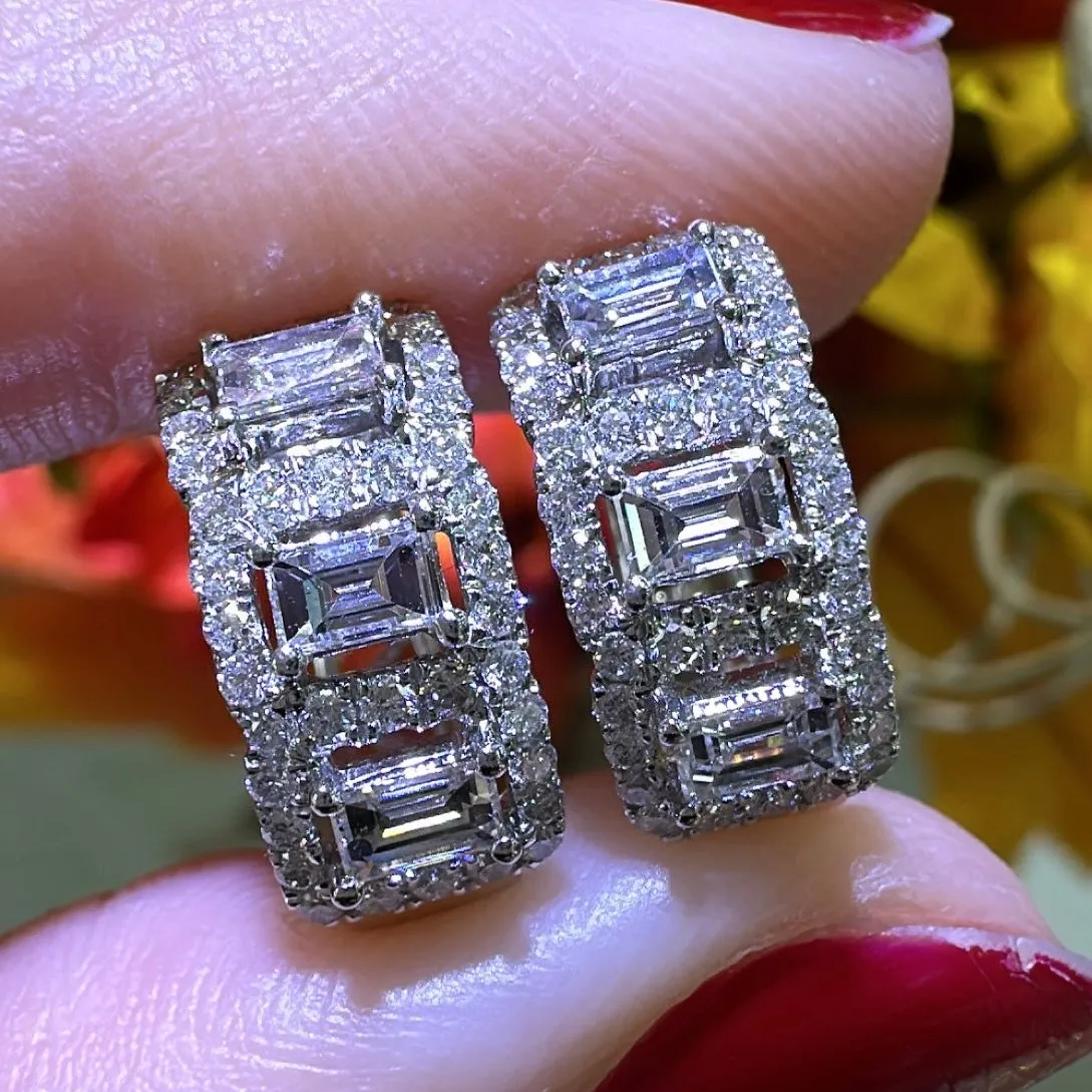 1.12ct tw Emerald Cut Diamond Wide Huggie Hoop Earrings