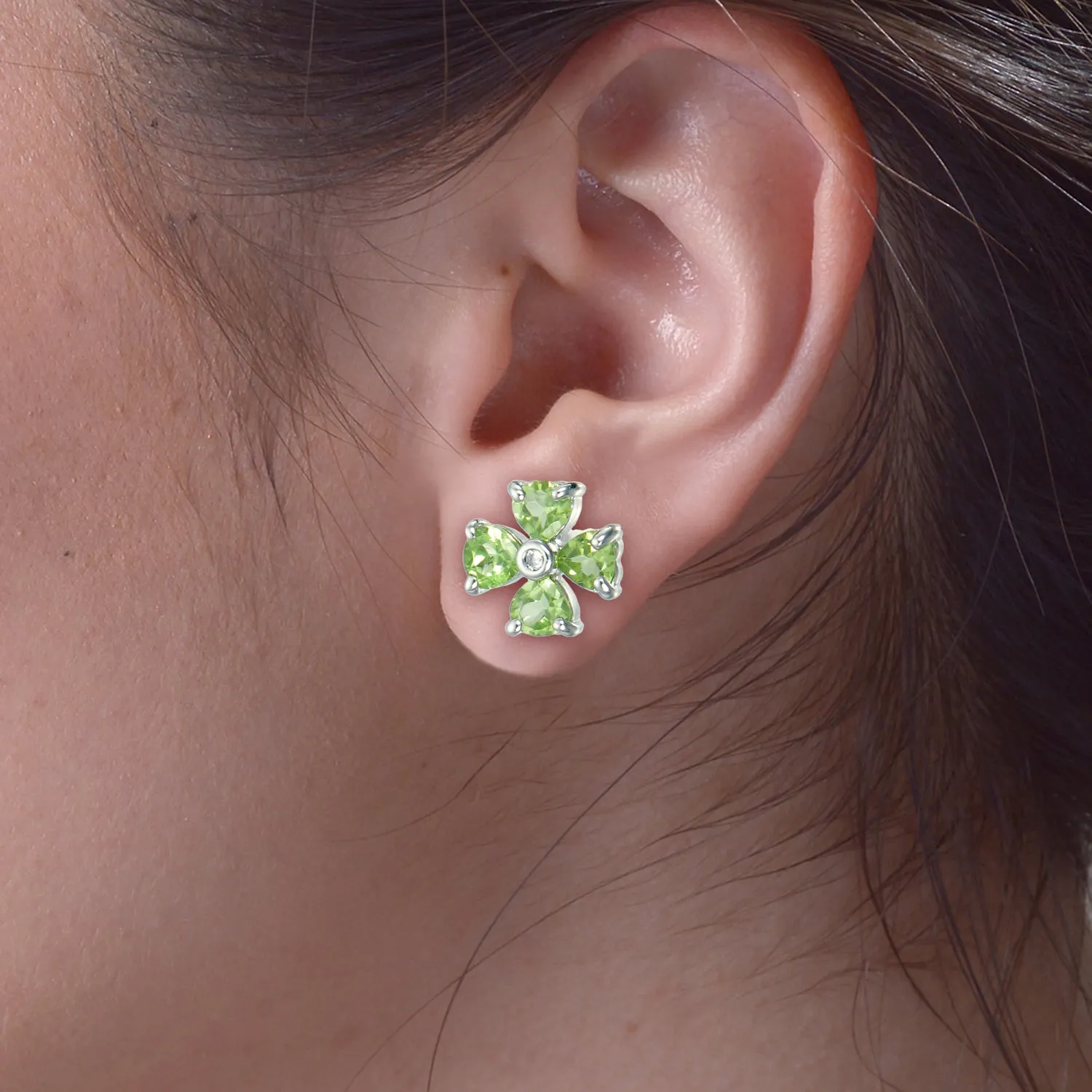 1.40 cttw Peridot Stud Earrings .925 Sterling Silver With Rhodium 4 MM Heart