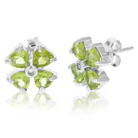 1.40 cttw Peridot Stud Earrings .925 Sterling Silver With Rhodium 4 MM Heart