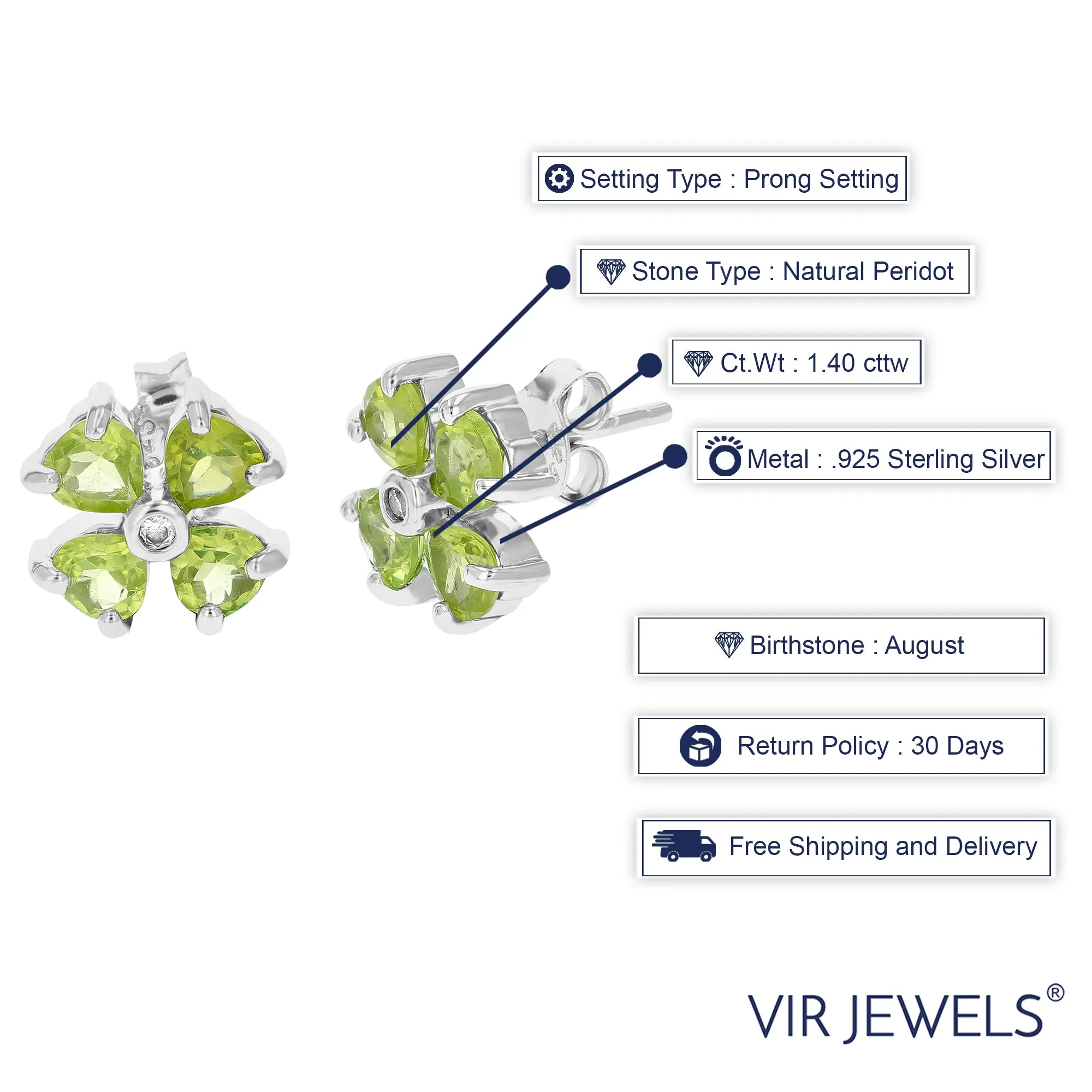 1.40 cttw Peridot Stud Earrings .925 Sterling Silver With Rhodium 4 MM Heart