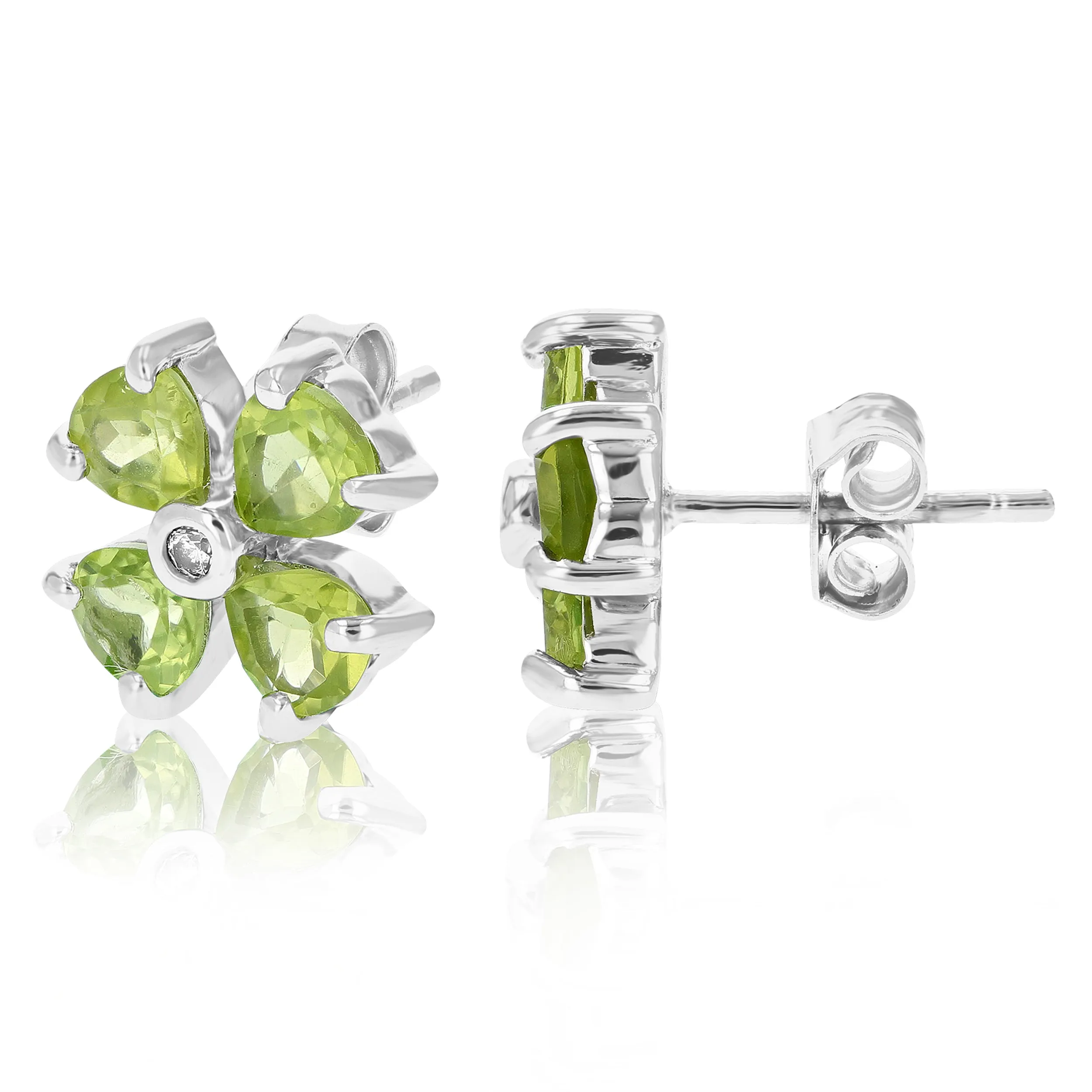 1.40 cttw Peridot Stud Earrings .925 Sterling Silver With Rhodium 4 MM Heart