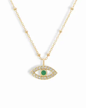 14k Diamond   Emerald Evil Eye Pendant Necklace