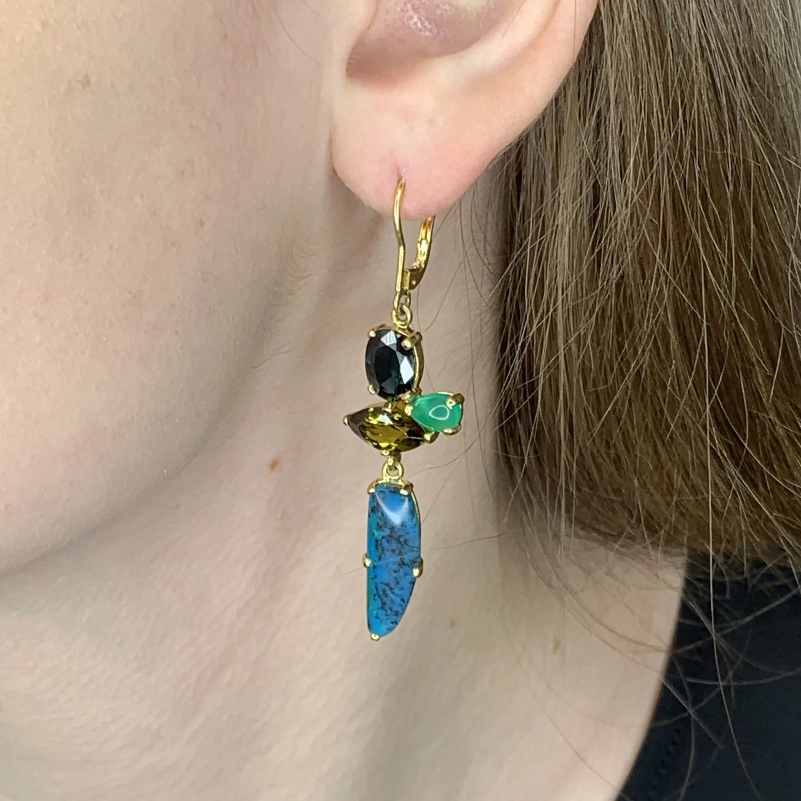 14k Gold Chrysocolla & Mixed Stone Earrings