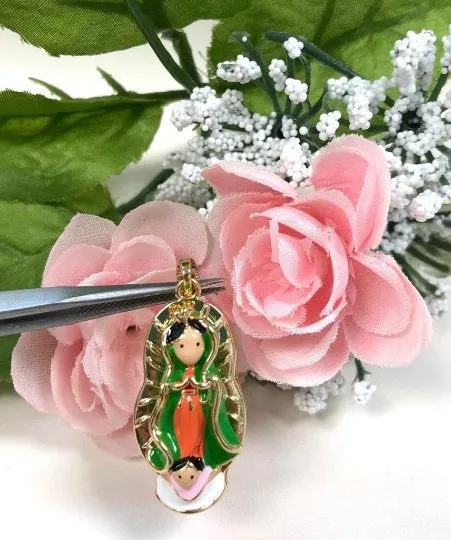 14K Gold Filled Guadalupe Necklace 16", Kids Version Virgen de Guadalupe Pendant