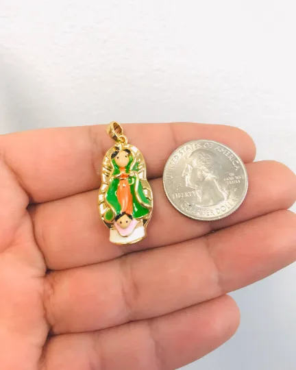 14K Gold Filled Guadalupe Necklace 16", Kids Version Virgen de Guadalupe Pendant