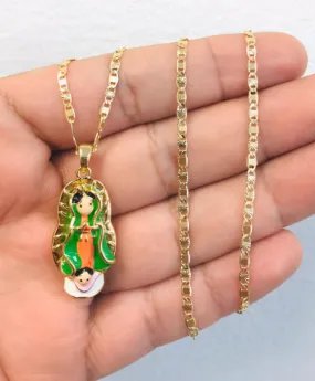 14K Gold Filled Guadalupe Necklace 16", Kids Version Virgen de Guadalupe Pendant