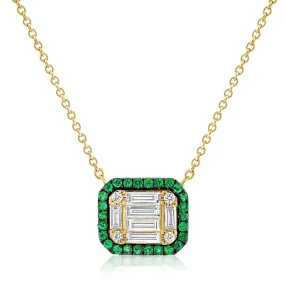 14k Gold Green Emerald & Baguette-Cut Diamond Necklace