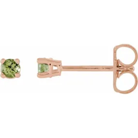 14K Rose 2.5 mm Natural Peridot Stud Earrings