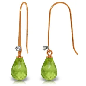 14K Solid Rose Gold Fish Hook Earrings w/ Diamond & Peridot