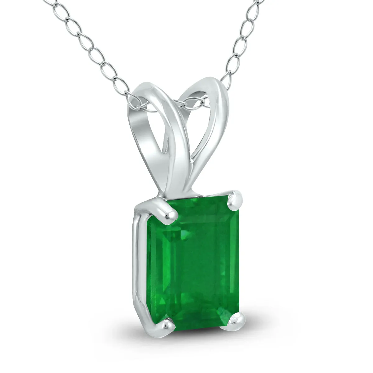 14K White Gold 5X3Mm Emerald Shaped Emerald Pendant