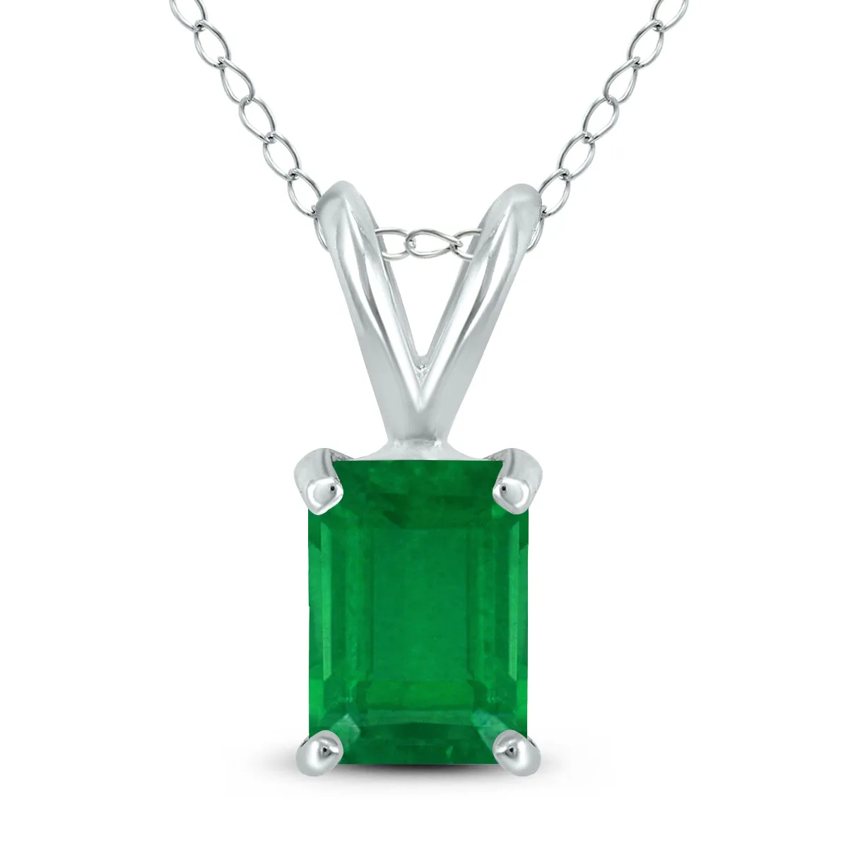 14K White Gold 5X3Mm Emerald Shaped Emerald Pendant