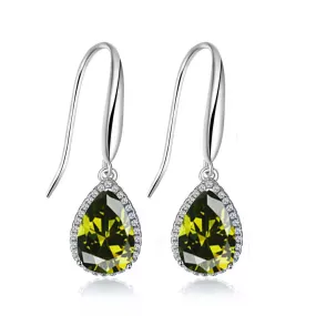 14k White Gold Plated 4 Ct Created Peridot Teardrop Earrings