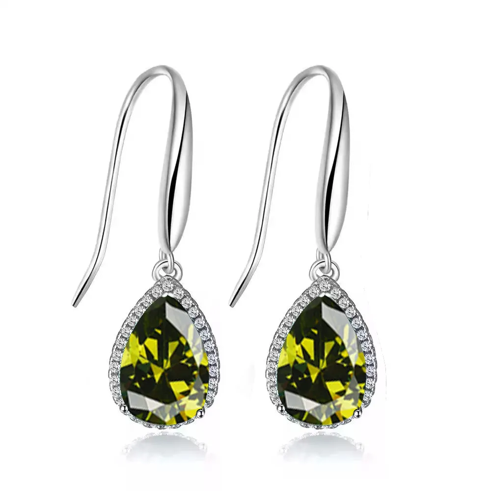 14k White Gold Plated 4 Ct Created Peridot Teardrop Earrings