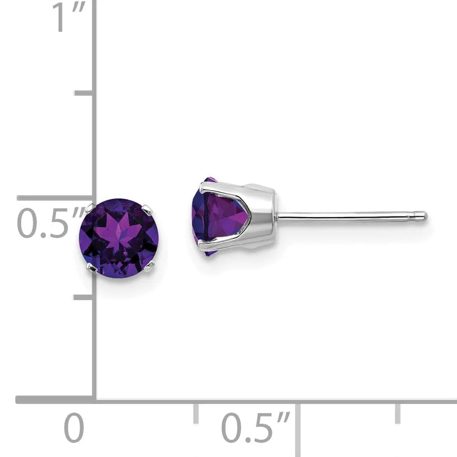 14k White Gold Round Amethyst Birthstone Earrings