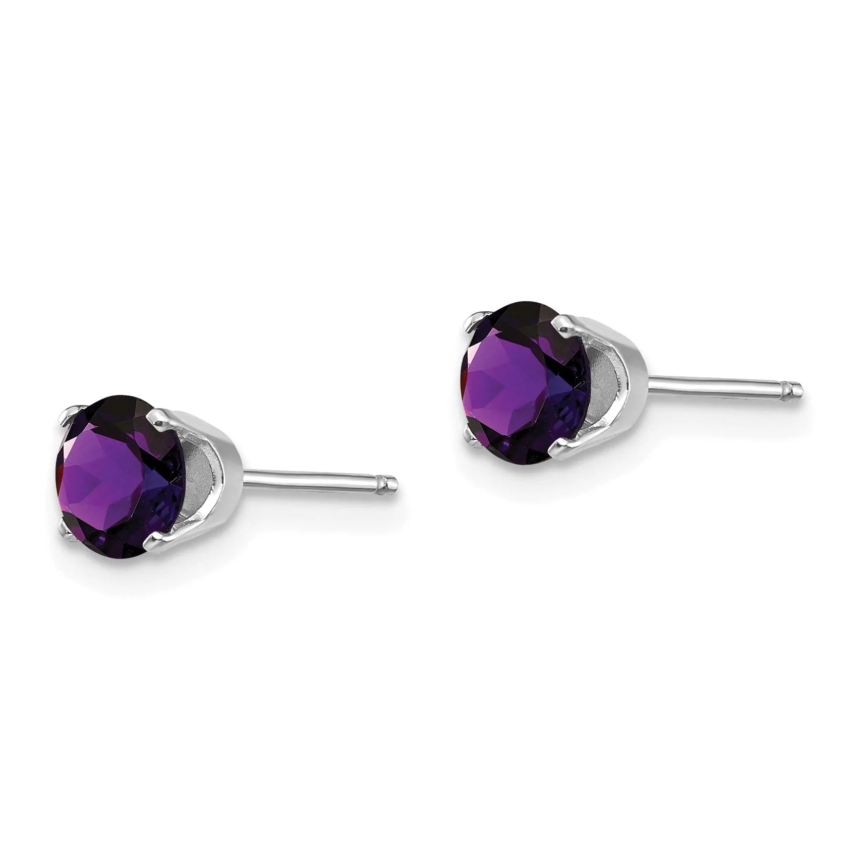 14k White Gold Round Amethyst Birthstone Earrings