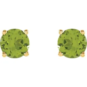 14K Yellow 5 mm Natural Peridot Stud Earrings with Friction Post