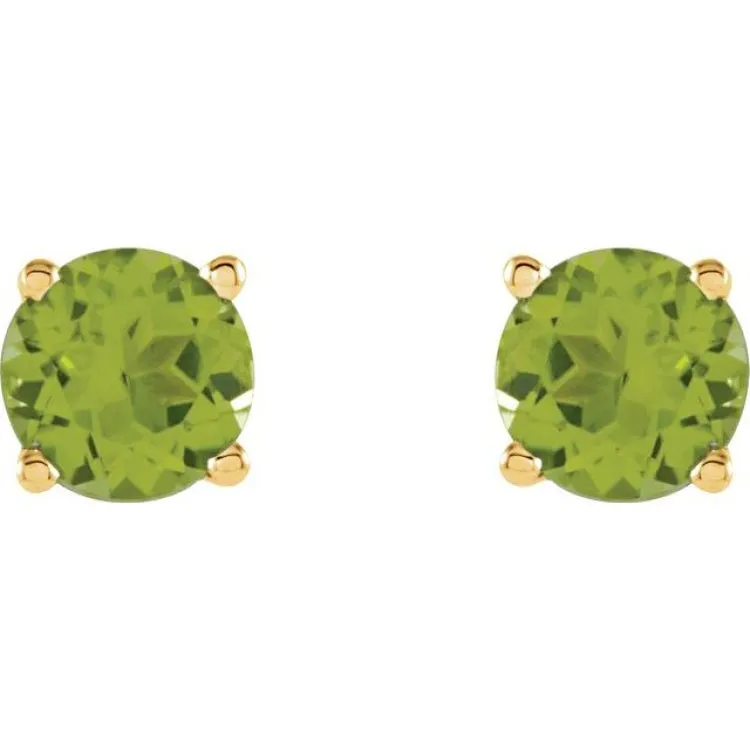 14K Yellow 5 mm Natural Peridot Stud Earrings with Friction Post