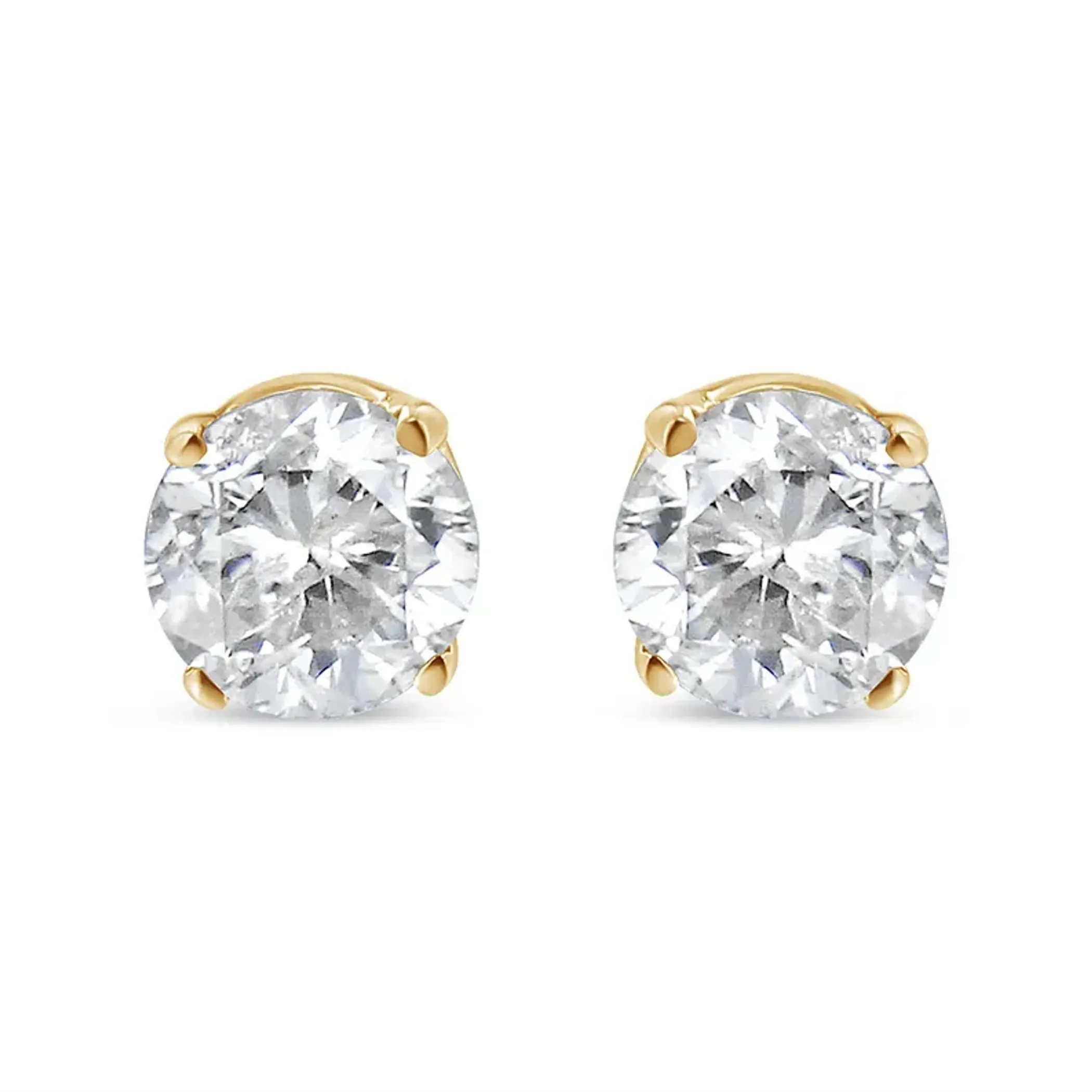 14K Yellow Gold 1/3 Cttw Round Brilliant-Cut Diamond Classic 4-Prong Stud Earrings (L-M Color, I1-I2 Clarity)