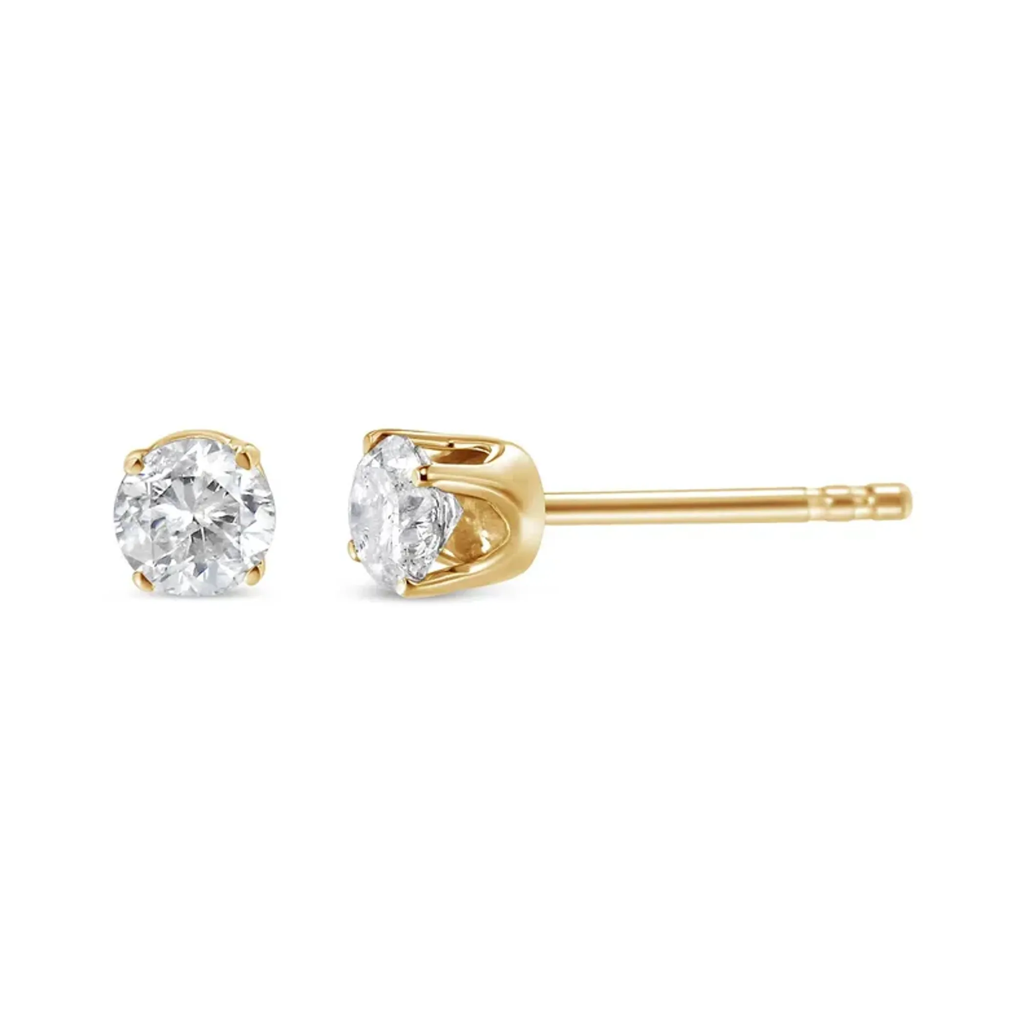 14K Yellow Gold 1/3 Cttw Round Brilliant-Cut Near Colorless Diamond Classic 4-Prong Stud Earrings (J-K Color, SI1-SI2 Clarity)