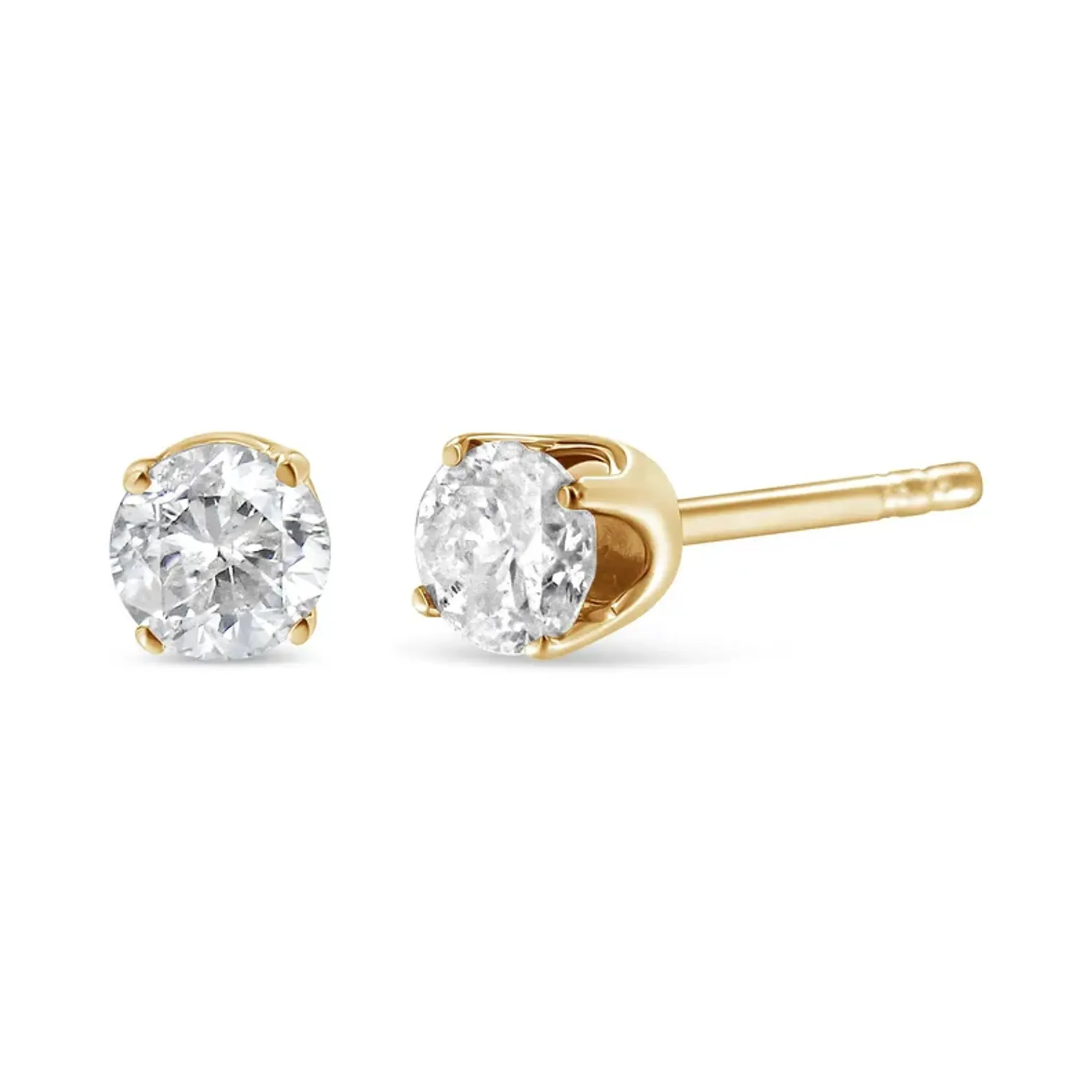 14K Yellow Gold 1/5 Cttw Round Brilliant-Cut Diamond Classic 4-Prong Stud Earrings (L-M Color, I1-I2 Clarity)