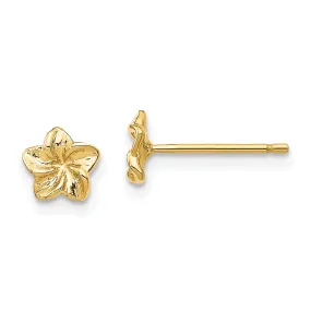 14k Yellow Gold Plumeria Flower Post Earrings