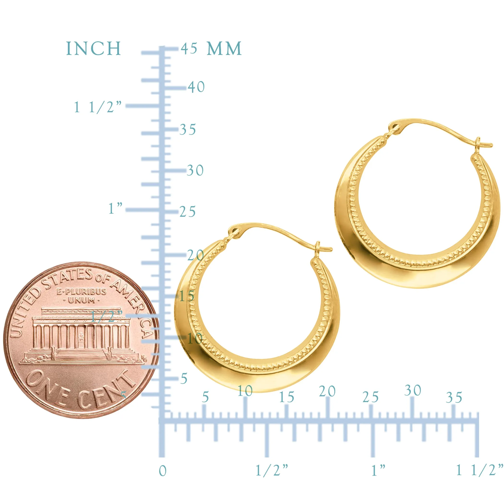 14K Yellow Gold Round Hoop Earrings, Diameter 20mm