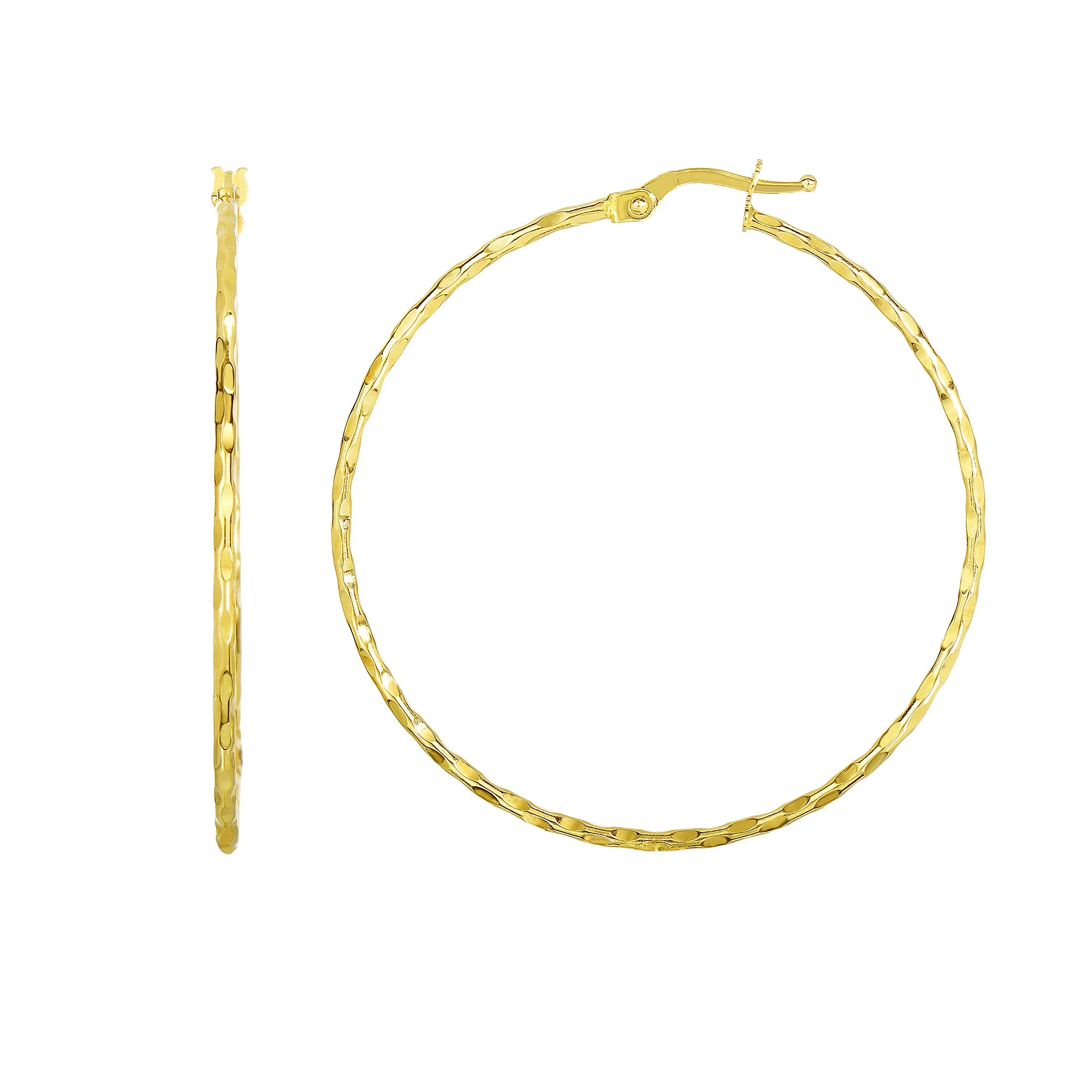 14K Yellow Gold Shiny Round Hoop Earrings, Diameter 45mm