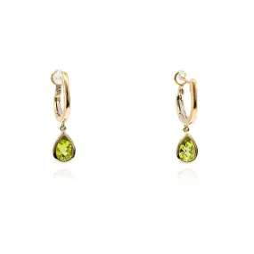 14K YELLOW GOLD TEARDROP PERIDOT DANGLE EARRINGS