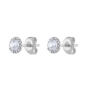 14KT GOLD SMALL DIAMOND AND WHITE QUARTZ MARTINI SET EARRING