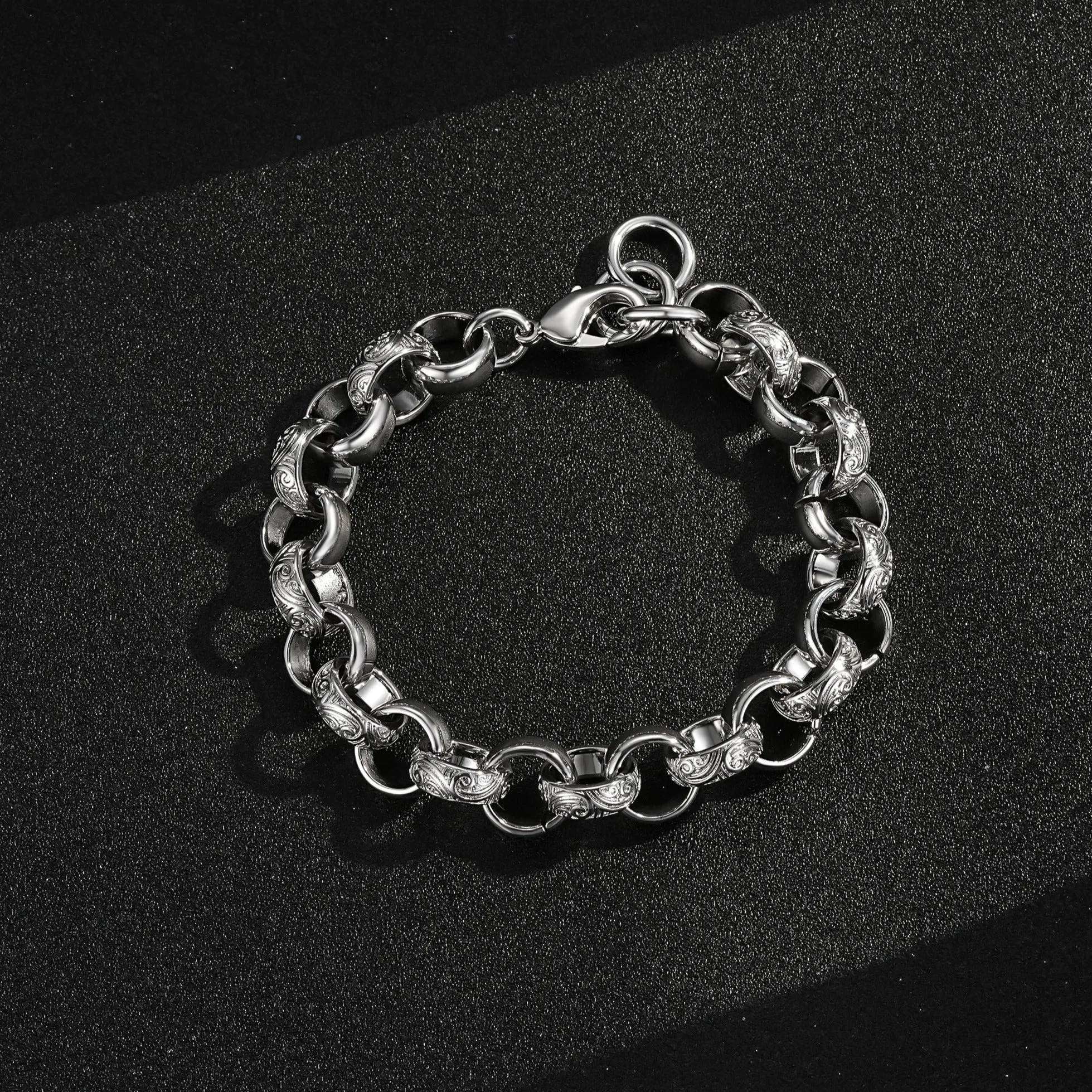 15mm Silver Alternate Ornate Belcher Bracelet 8/9.3 Inch