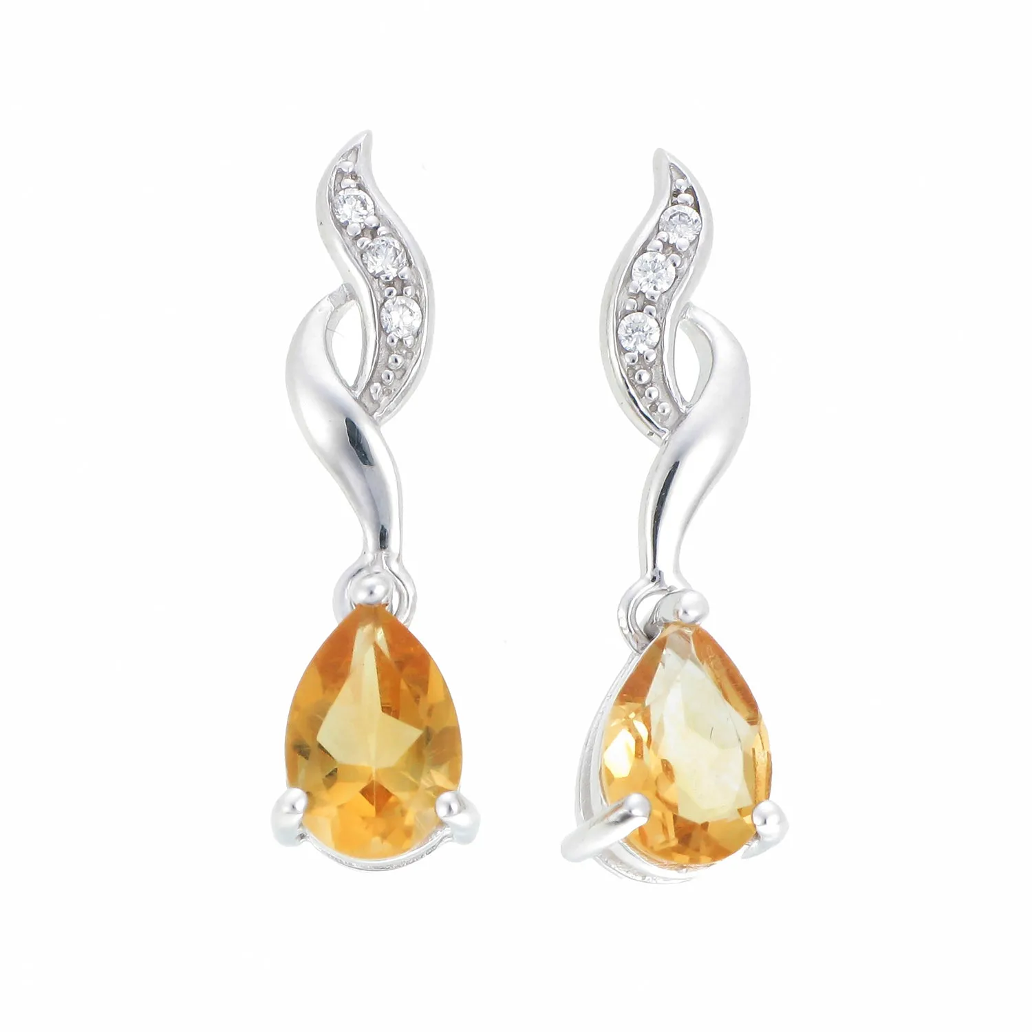 1.70 cttw Citrine Earrings .925 Sterling Silver with Rhodium Plating Pear Shape