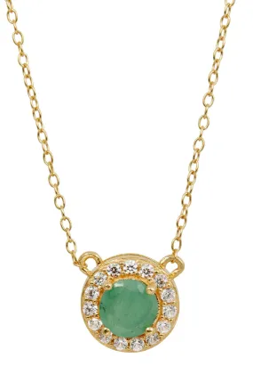 18K GOLD VERMEIL OVER STERLING SILVER NATURAL EMERALD AND WHITE CZ PENDANT NECKLACE