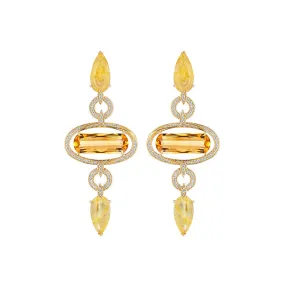 18k Onsa Yellow Gold Earring With 1.14 Cts Vs-Gh Diamonds  And Citrine And Rutilated Quartz