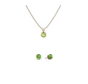 18K Rose Gold 1/2ct Peridot Round 18 Inch Necklace and Earrings Set Plated