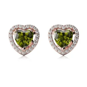 18k Rose Gold Plated 4 Ct Created Halo Heart Peridot Stud Earrings