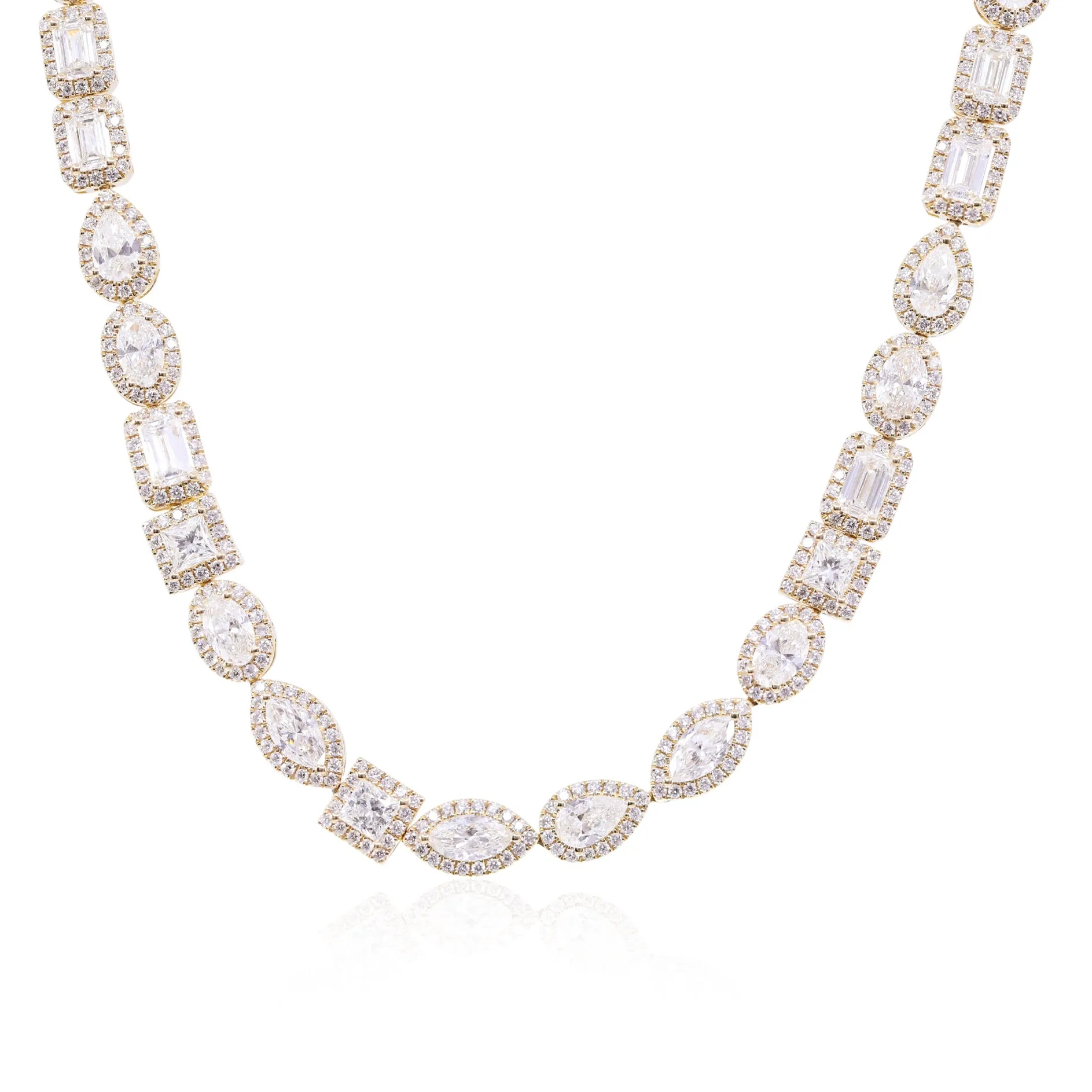 18K YELLOW GOLD 17-INCH MIXED CUT DIAMOND NECKLACE 11.87CTW