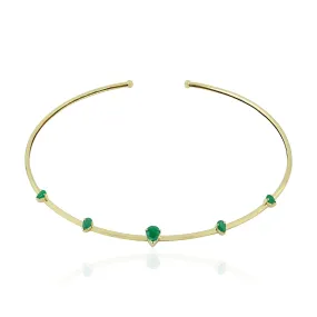 18k Yellow Gold Pear Shaped Emerald Gemstone Cuff Necklace Handmade Jewelry