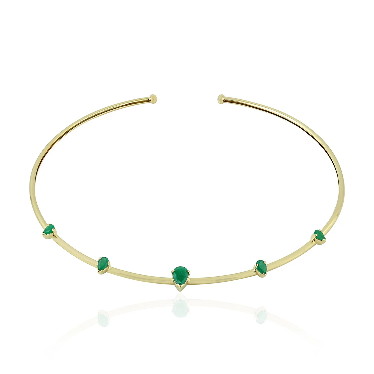 18k Yellow Gold Pear Shaped Emerald Gemstone Cuff Necklace Handmade Jewelry