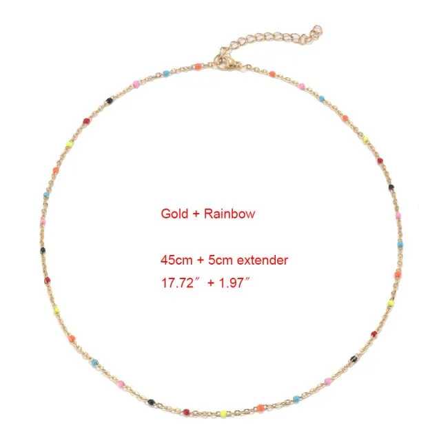 1pcs Stainless Steel Gold/Silver Color Choker Necklace Enamel Satellite Beaded Cable Ball Chain Choker Womens Necklaces