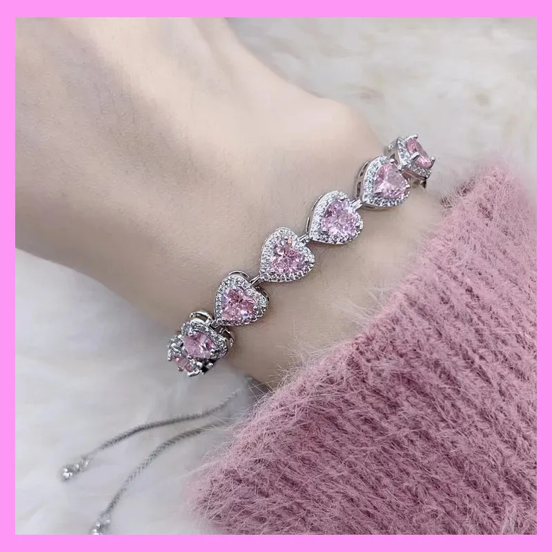 【2-06#】Heart bracelet in pink and white for female adjust size