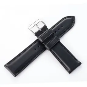 20mm 22mm Quick Release Padded Leather Watch Strap - Black Full Stitch