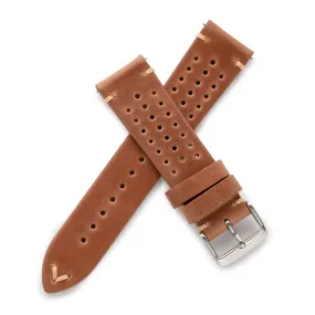 20mm 22mm Quick Release Rally Racing Leather Watch Strap - Light Brown