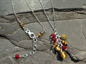 20" - 21" Tiger's Eye, Carnelian, Sterling Silver Necklace