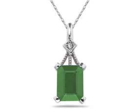 2.15 Carat Emerald Cut Emerald And Diamond Pendant In 14K White Gold