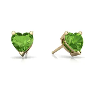 24k Yellow Gold Plated 2 Cttw Peridot Heart Stud Earrings