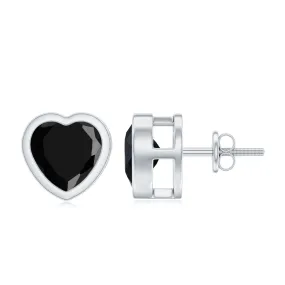 2.5 CT Bezel Set Heart Cut Black Onyx Solitaire Stud Earring